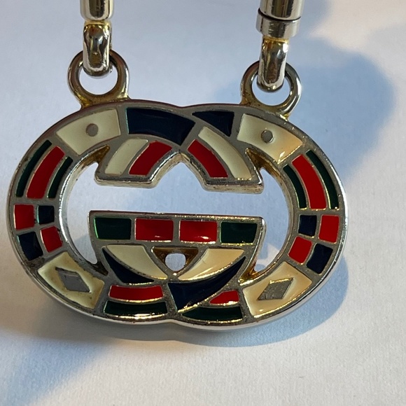 Gucci 1980's Vintage Interlocking Logo Metal Enamel Keyring - Authentic - Picture 2 of 9